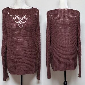 𝅺EASEL Oxblood Flare Sleeve Loose Knit Oversized Sweater Small